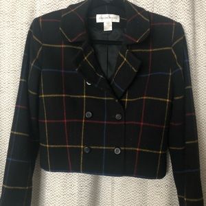 Vintage 90’s Black Cropped Blazer with Plaid Primary Color design throughout!